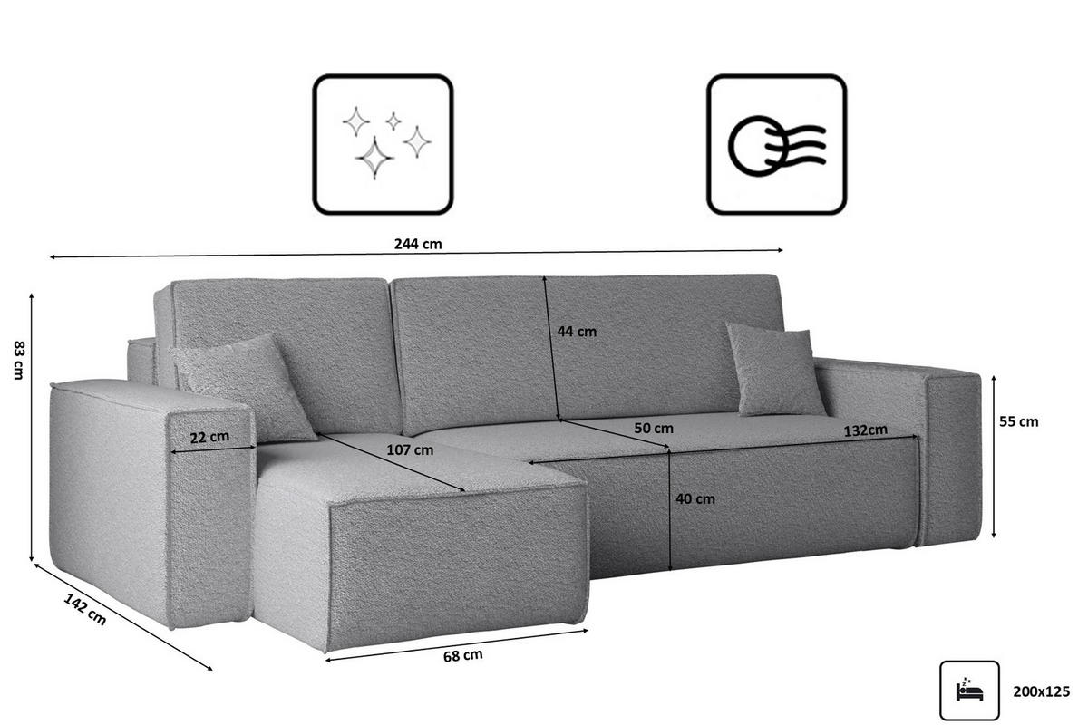 ECKSOFA Mit Schlaffunktion Und Bettkasten L-Form BEST Stoff Abriamo Grau Links - Grau, Holz/Textil (142/244cm) - Kaiser Möbel