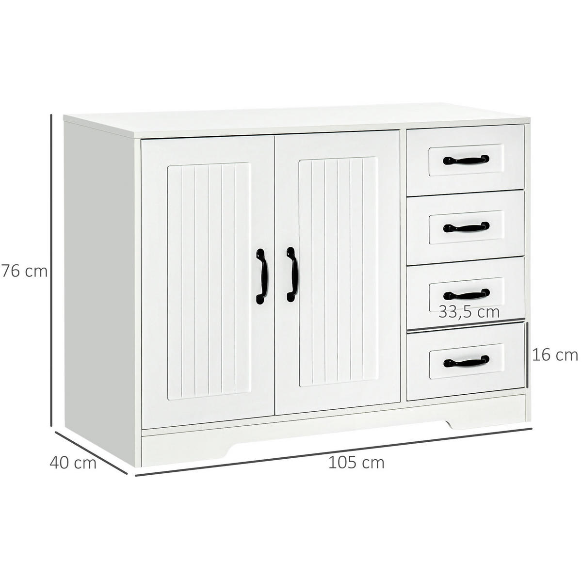 SIDEBOARD 105/40/76 cm aus MDF mit 4 Schubladen und verstellbarem Einlegeboden Weiß - Weiß, Holzwerkstoff (105/76/40cm) - Modenvie