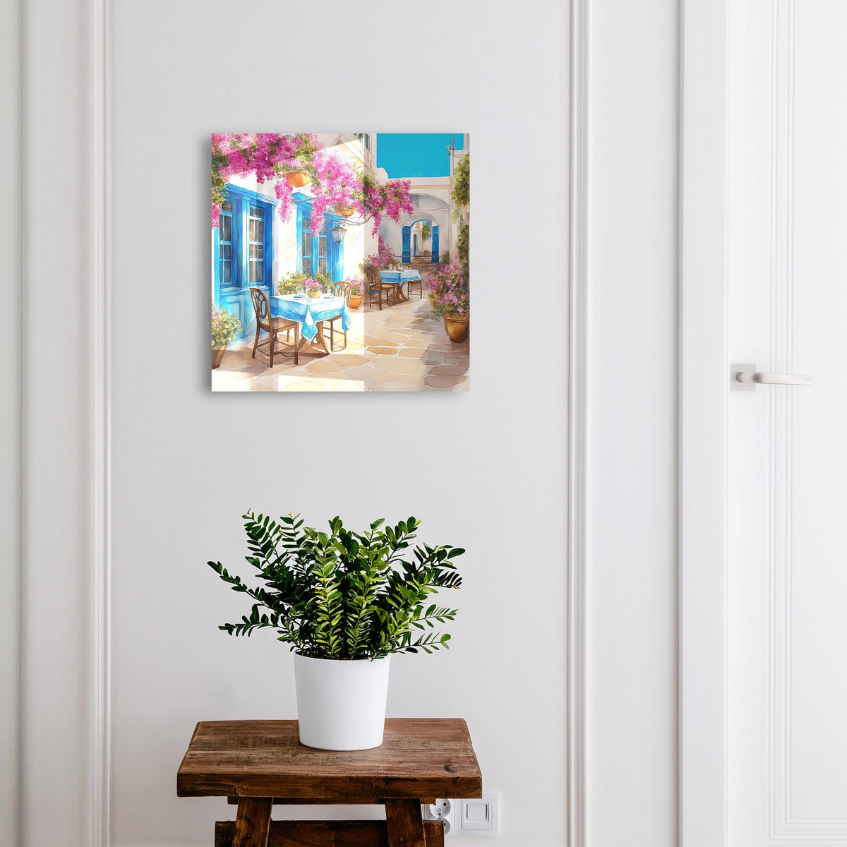 SCHLÜSSELBOX Weiß 30x30 cm – Türöffnung nach rechts - Blumenallee - Blau, Metall (30/30/5cm) - TULUP