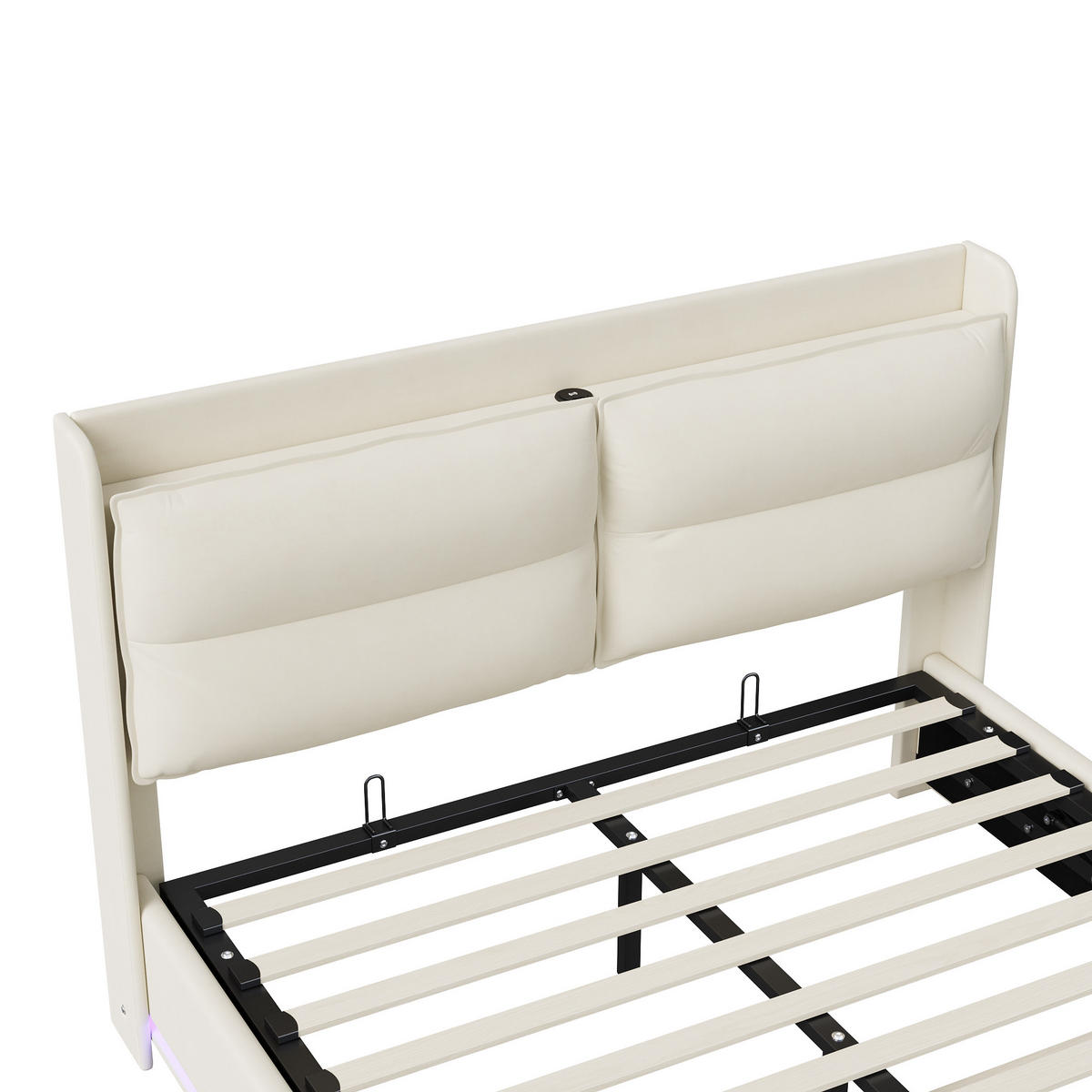 POLSTERBETT 140x200 cm Beige mit Stauraum, LED-Beleuchtung und Ladefunktion, Doppelbett mit Lattenrost - Beige/Naturfarben, Holz/Metall (140/200cm) - PARAFTA HOME