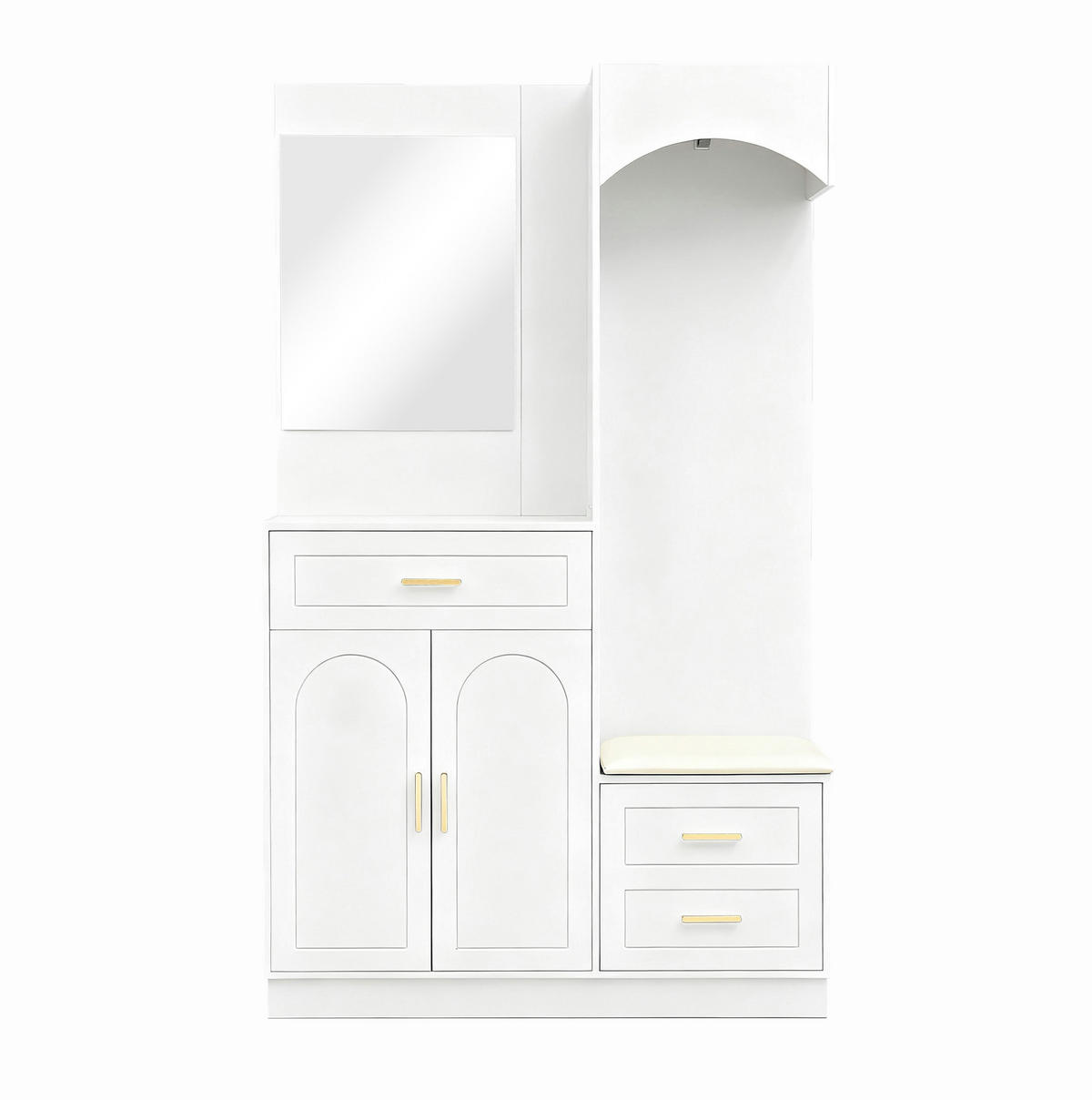 GARDEROBE mit Schuhschrank und Spiegel 110 x 33 x 185,5 cm Weiß - Weiß, Holzwerkstoff (33/185.5/110cm) - Beauniv