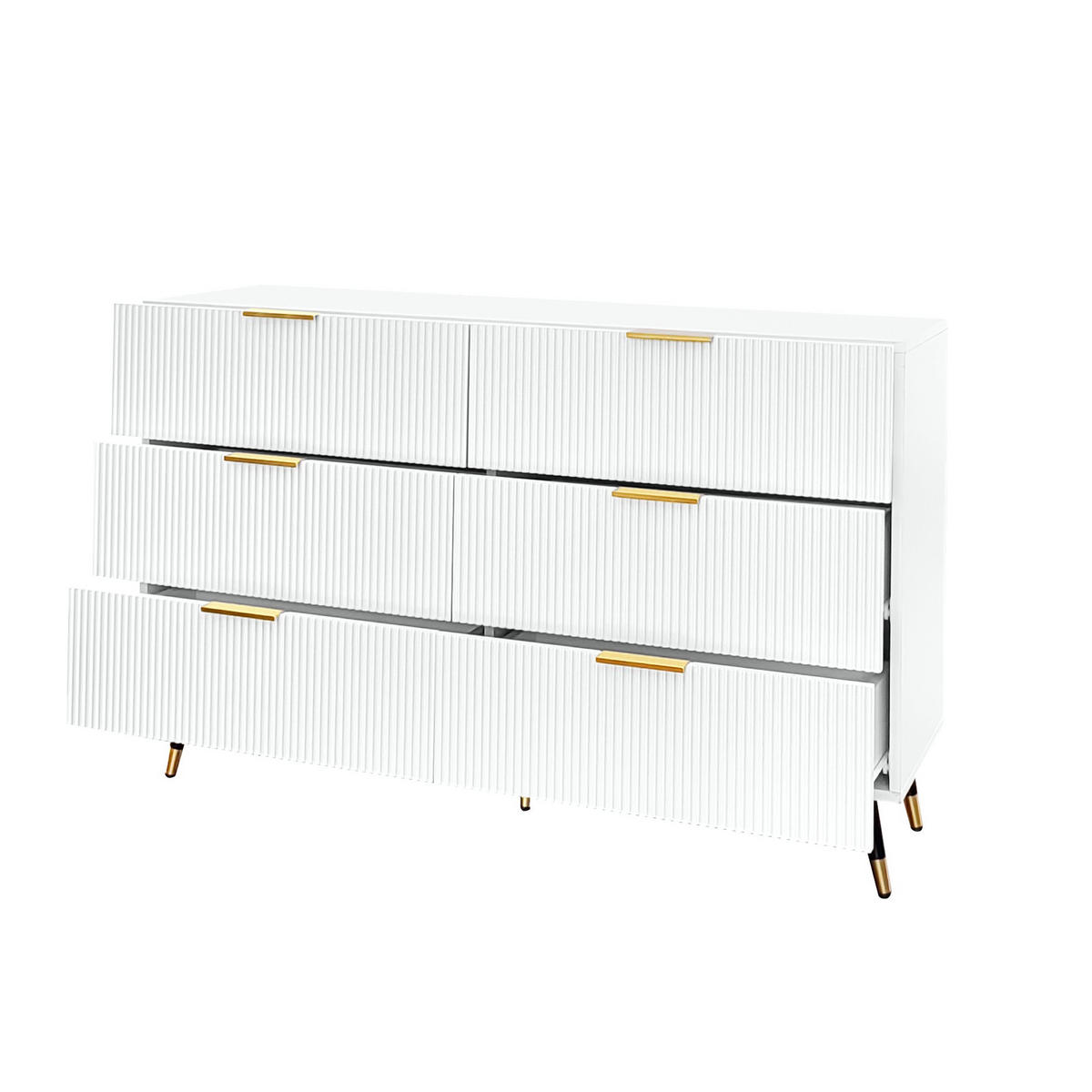 SIDEBOARD 120/40/77 cm mit 6 Schubladen in Weiß und Gold - Weiß, Holzwerkstoff (120/77/40cm) - BEAOK