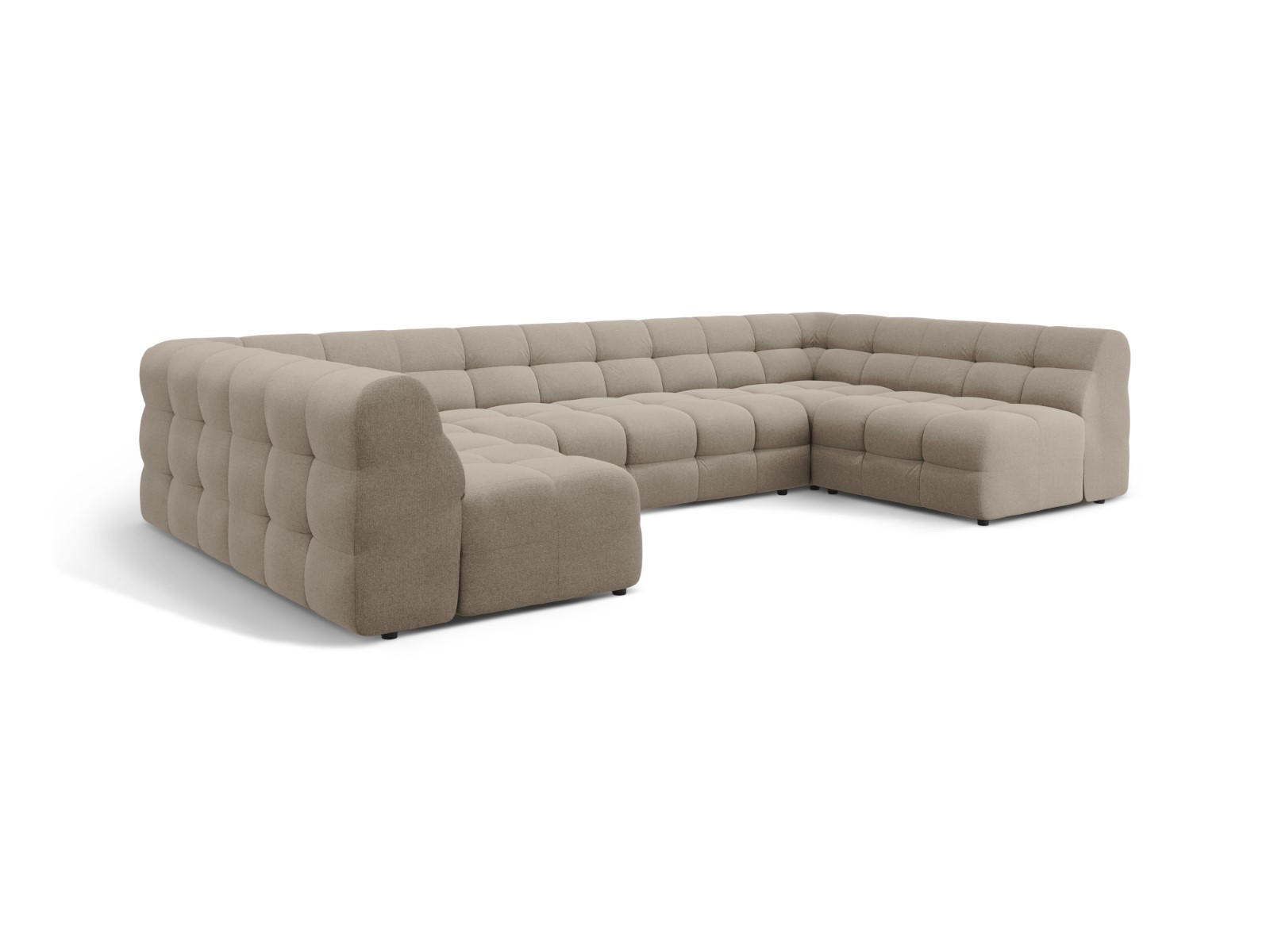 PANORAMASOFA Kendal aus strukturiertem Stoff dunkelbeige 7 Sitzplätze - Mokka, Textil (203/79/372cm) - Micadoni