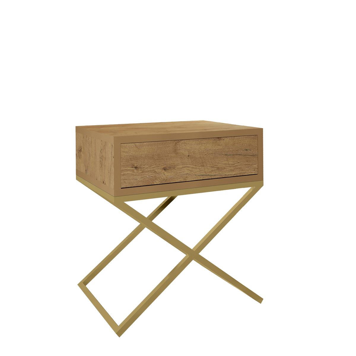 NACHTTISCH Xara Eiche Wotan, Nachtschrank mit goldenem Gestell - Eiche Wotan, Holzwerkstoff (45/50/35cm) - Bettso
