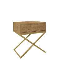 NACHTTISCH Xara Eiche Wotan, Nachtschrank mit goldenem Gestell - Eiche Wotan, Holzwerkstoff (45/50/35cm) - Bettso