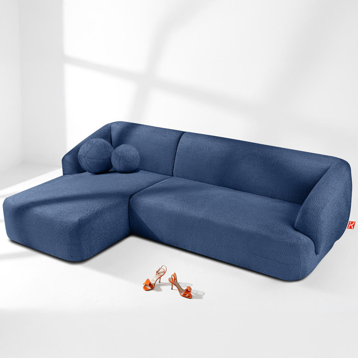 ECKSOFA LINKS VIRA, Blau, Chenille - Blau/Schwarz, Holz/Holzwerkstoff (300/160cm) - KONSIMO®