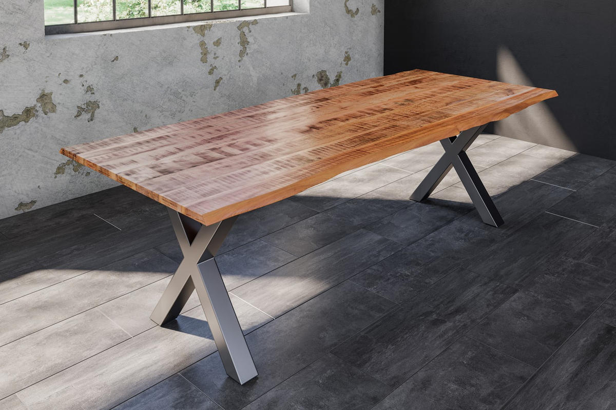 ESSTISCH DORA X - Beige/Silberfarben, Holz/Metall (100/240/77cm) - SAM