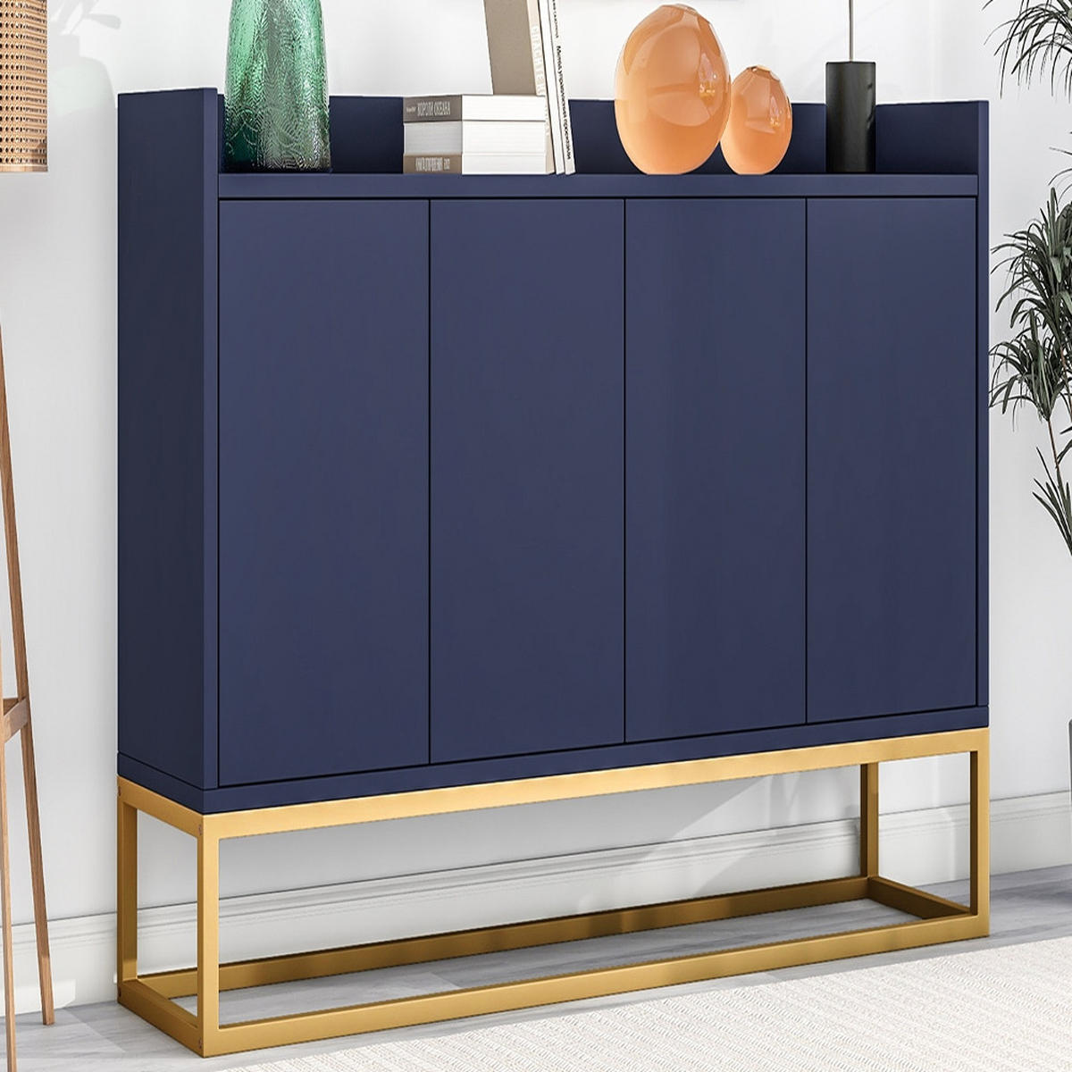 SIDEBOARD MARINEBLAU, 4-TÜRIGER BUFFETSCHRANK, GRIFFLOSES DESIGN, MDF/SPANPLATTE, FÜR ESSZIMMER UND WOHNZIMMER, 120/30/80 cm - Blau, Holzwerkstoff (30/80/120cm) - Rolipo