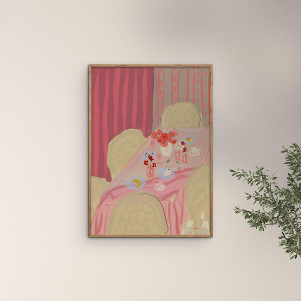 POSTER mit Rahmen Katharina Puritscher - Rose Table - Pink/Eichefarben, Holz/Papier (70/100cm) - Poster&Frame
