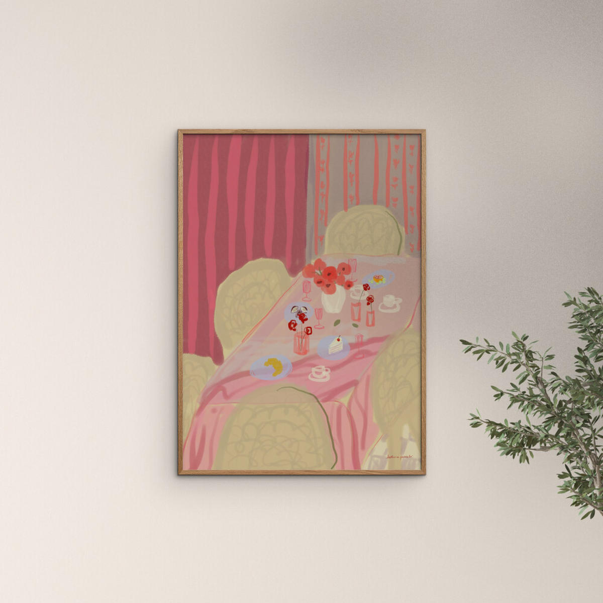 POSTER mit Rahmen Katharina Puritscher - Rose Table - Pink/Eichefarben, Holz/Papier (70/100cm) - Poster&Frame