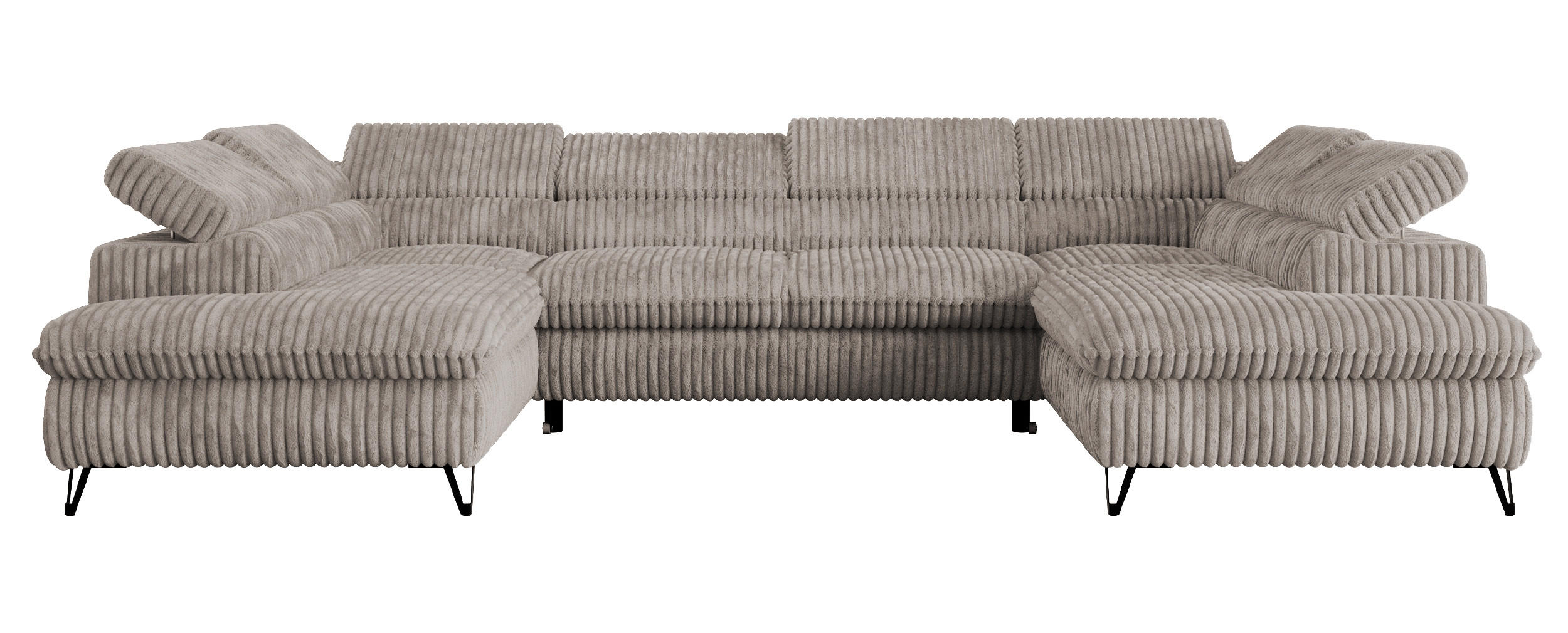 WOHNLANDSCHAFT PETER U Cord Hellbraun - Hellbraun/Schwarz, Textil/Metall (346/76/208cm) - MKS