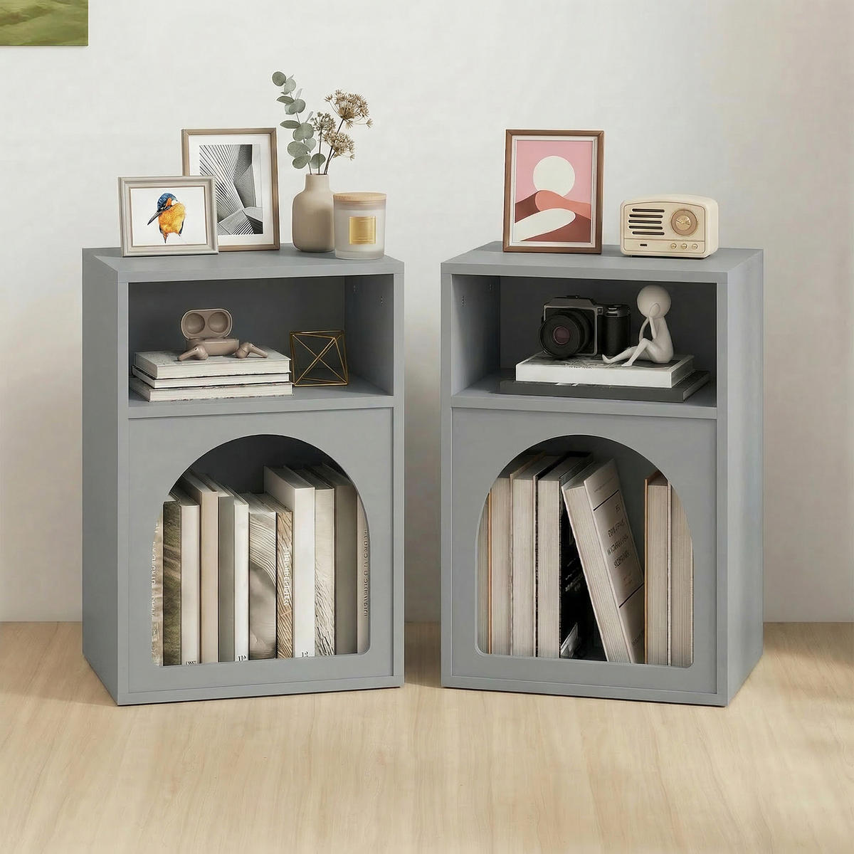 NACHTTISCH Grau MDF offene Fächer 2er-Set - Grau, Holzwerkstoff (40/60/30cm) - PANGIVO
