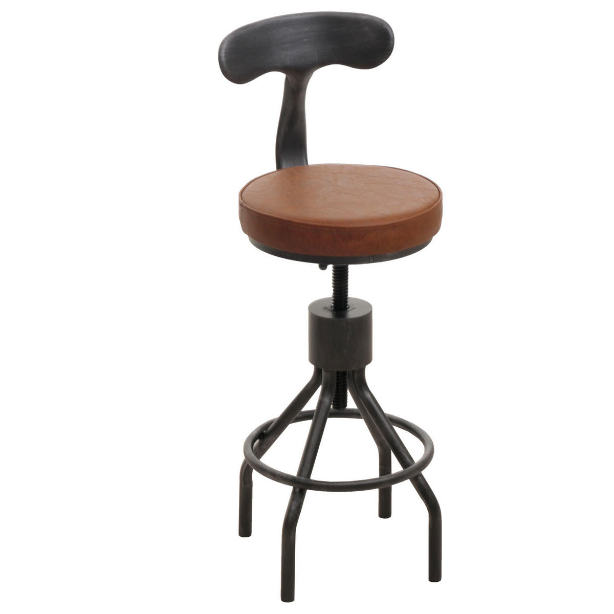 BARHOCKER 2er-Set mit Lehne Sitzhöhe 58-82cm höhenverstellbar drehbar Fußablage Stahl Kunstleder Braun - Braun, Kunststoff (41/108/47cm) - PROREGAL