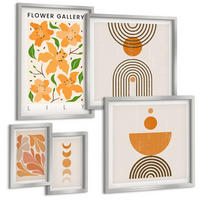BILDER SET 5er Set - 50x50 cm & 20x30 cm & 40x60 cm Silberner Rahmen - Abstrakte orange Formen - Silberfarben, Kunststoff (40/60cm) - TULUP