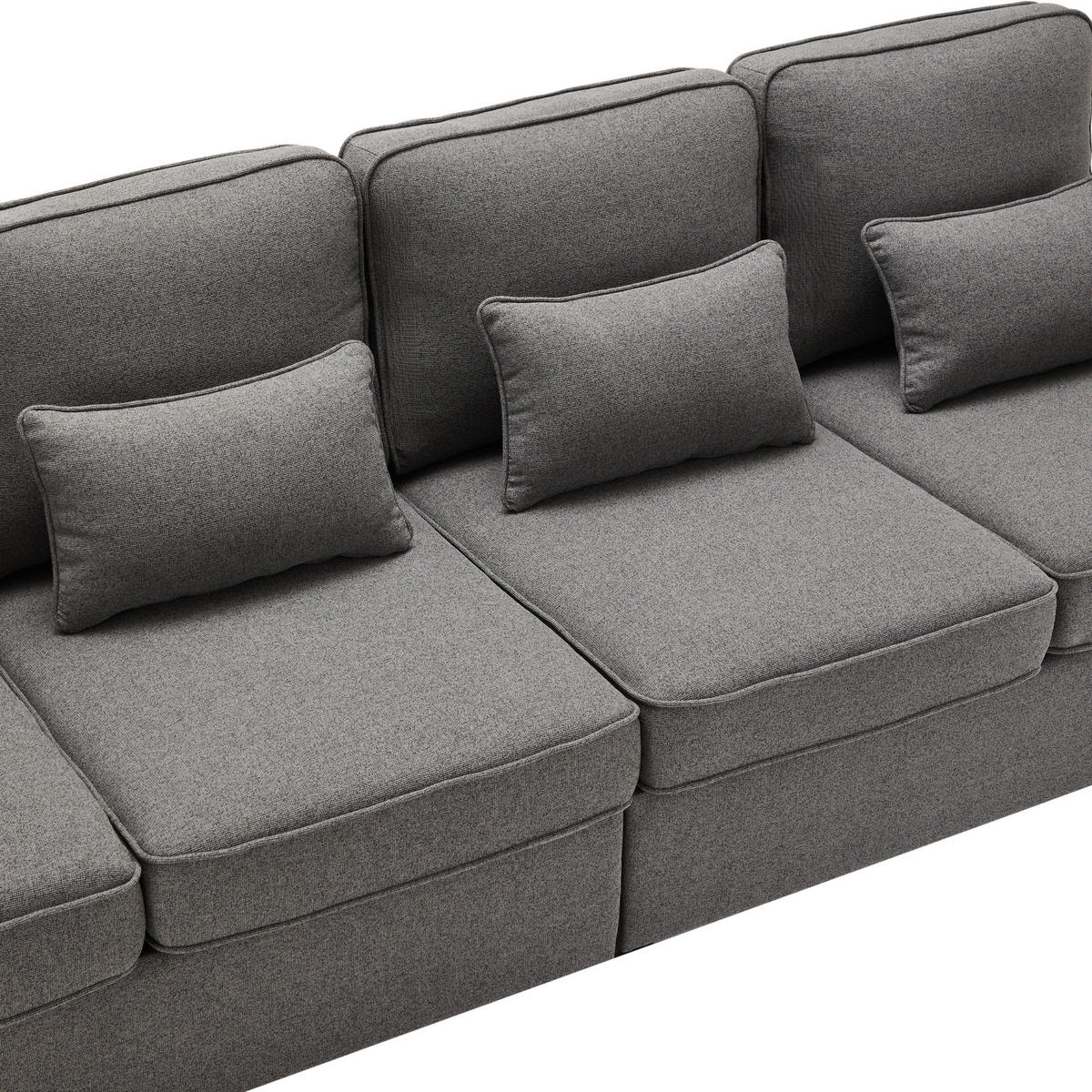 4-SITZER-SOFA Mit Leinenarmlehnen Und 4 Kissen Grau 264/83/87 cm - Grau, Holzwerkstoff/Metall (83/87/264cm) - Urban Meuble