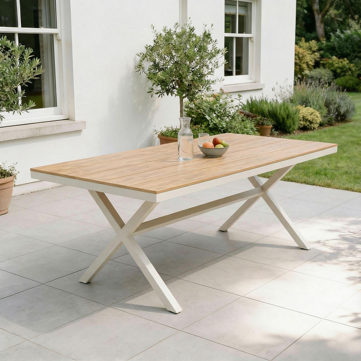 GARTENTISCH ISOLA weiß/natur - Weiß/Naturfarben, Kunststoff/Metall (100/180/76cm) - IDIMEX