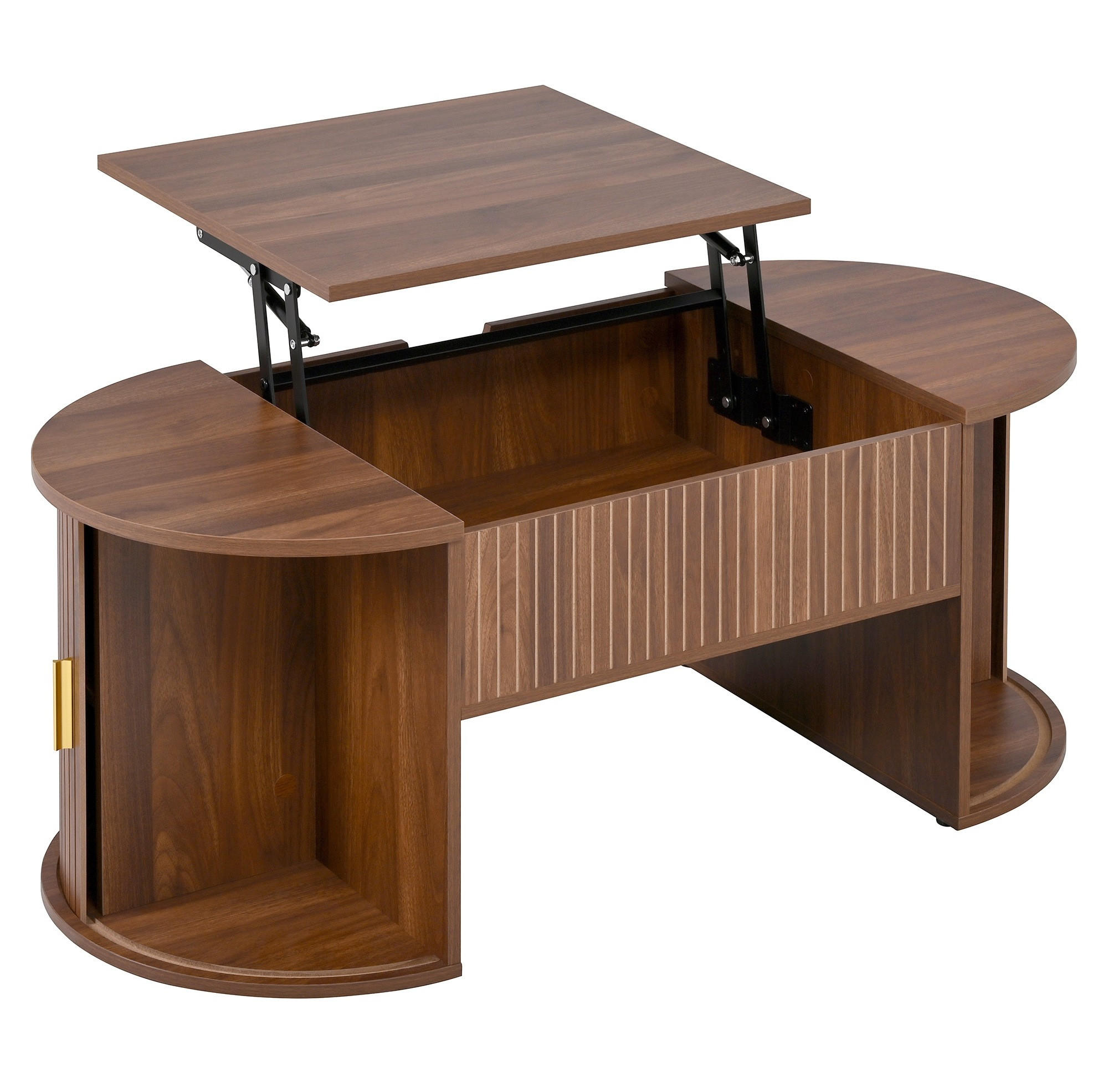 KONFERENČNÍ stolek 100/50/40,5 cm MDF ořech, výškově nastavitelný s úložným prostorem - ořechová, kompozitní dřevo (100/50/40.5cm) - BEAOK