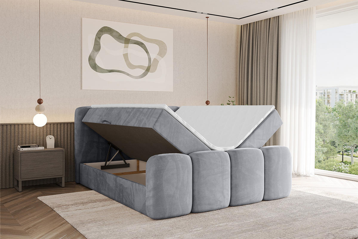 BOXBETT mit Matratze H4 und Lattenrost - NINA-Z - 140x200 cm - Hellgrau - Hellgrau, Holzwerkstoff (140/200cm)