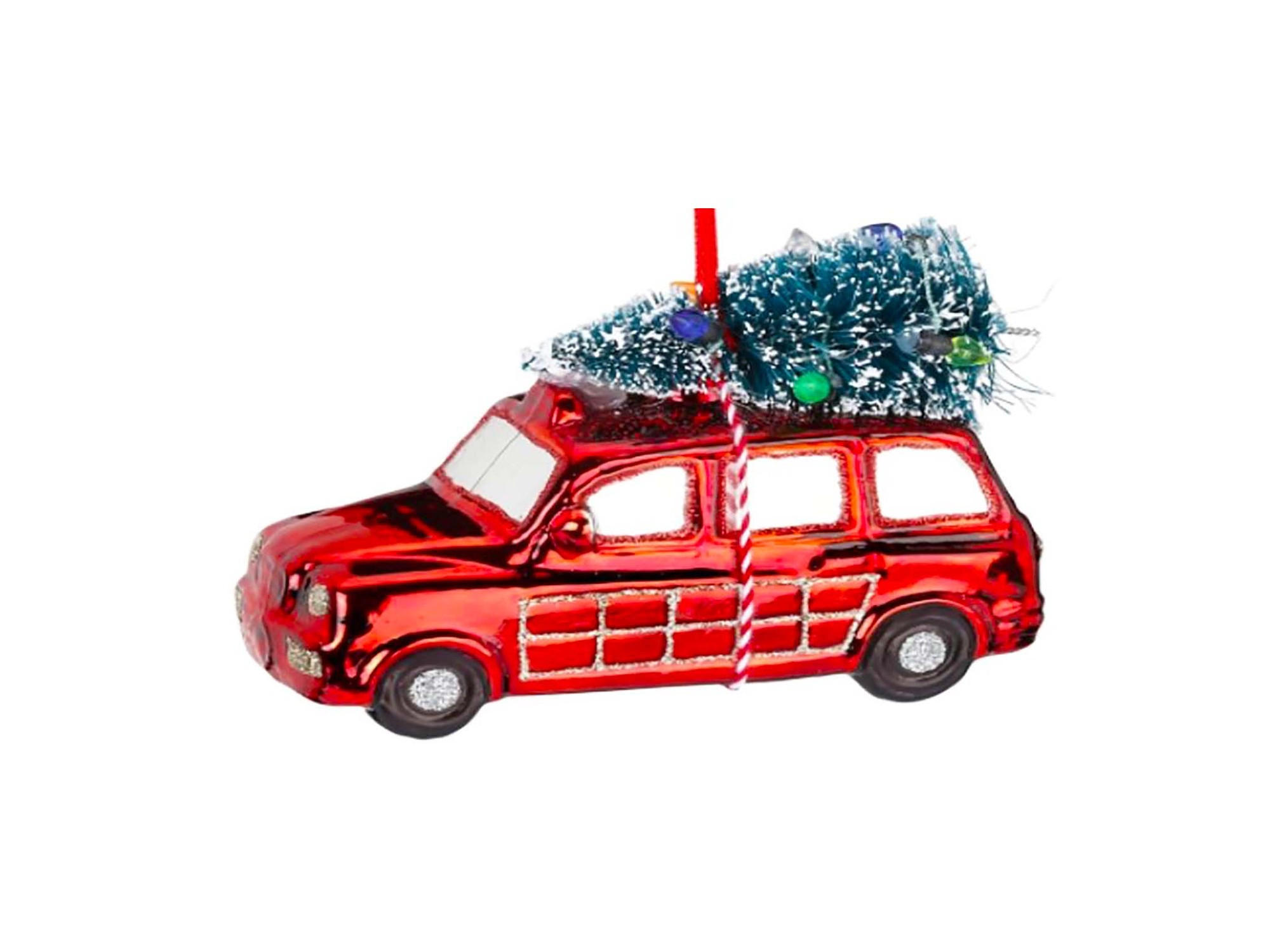 WEIHNACHTSANHÄNGER Auto mit Weihnachtsbaum 11 cm - Rot/Weiß, Glas (11/11/11cm) - LAALU