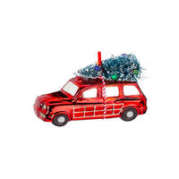 WEIHNACHTSANHÄNGER Auto mit Weihnachtsbaum 11 cm - Rot/Weiß, Glas (11/11/11cm) - LAALU