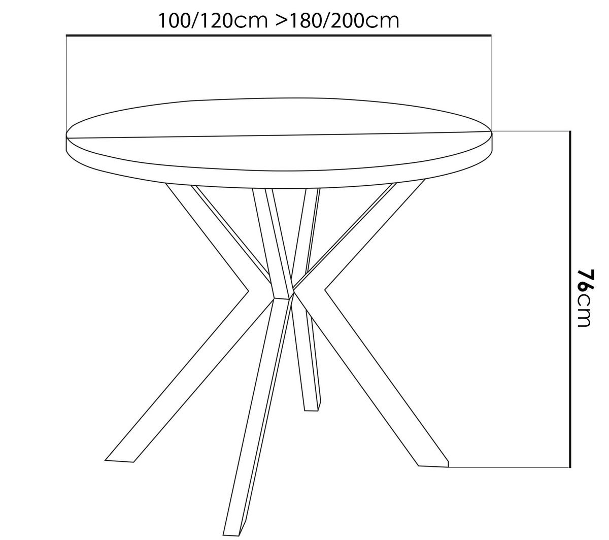 ESSTISCH Flora runder ausziehbarer, Lefkas Eiche 100-180/100/76 cm - Alteiche/Goldfarben, Holzwerkstoff/Metall (100/100/76cm) - WFL GROUP
