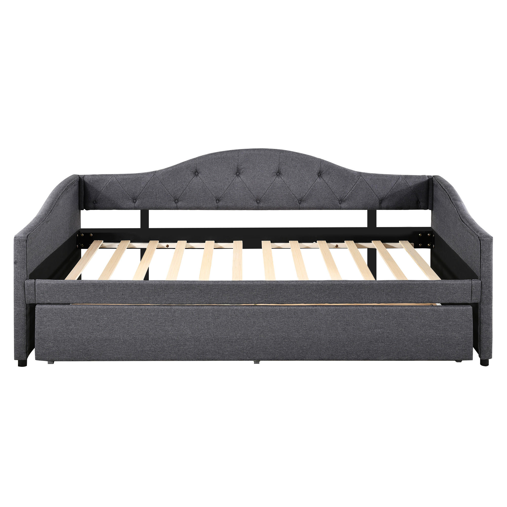 TAGESBETT 90/200 cm DE-33103 mit Ausziehbett und Leinenbezug Grau - Grau, Holzwerkstoff (90/200cm) - ComfortXL