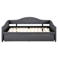 TAGESBETT 90/200 cm DE-33103 mit Ausziehbett und Leinenbezug Grau - Grau, Holzwerkstoff (90/200cm) - ComfortXL