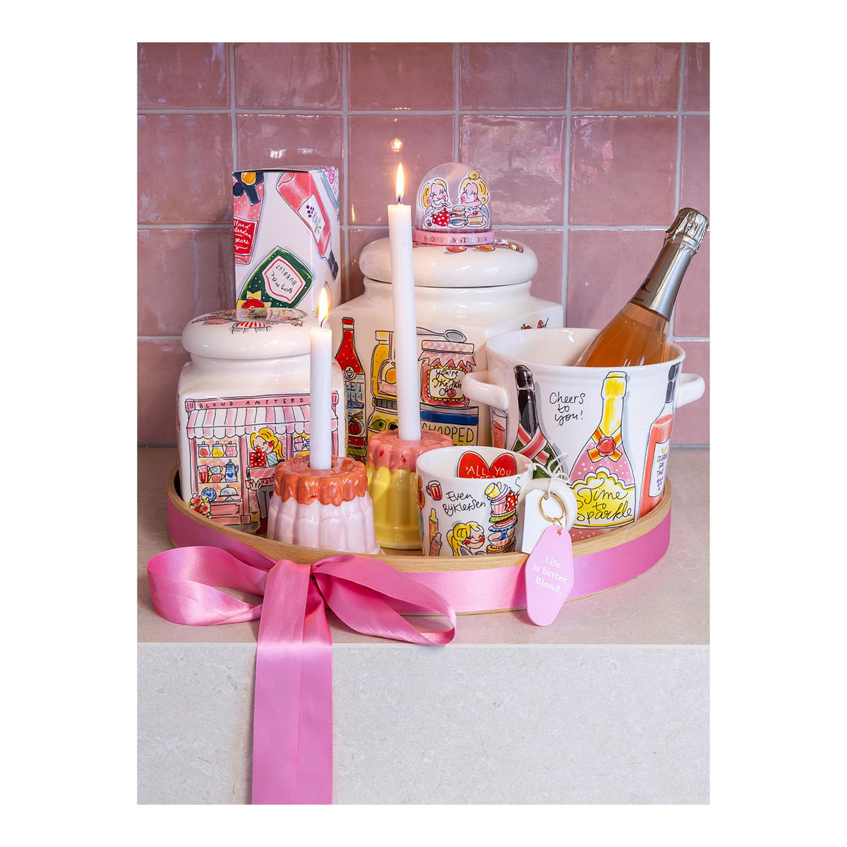 KERZENHALTER Blond Geburtstag - Rosa Pudding in Bunt - 9cm - Multicolor, Keramik (12/9/8cm) - Blond Amsterdam