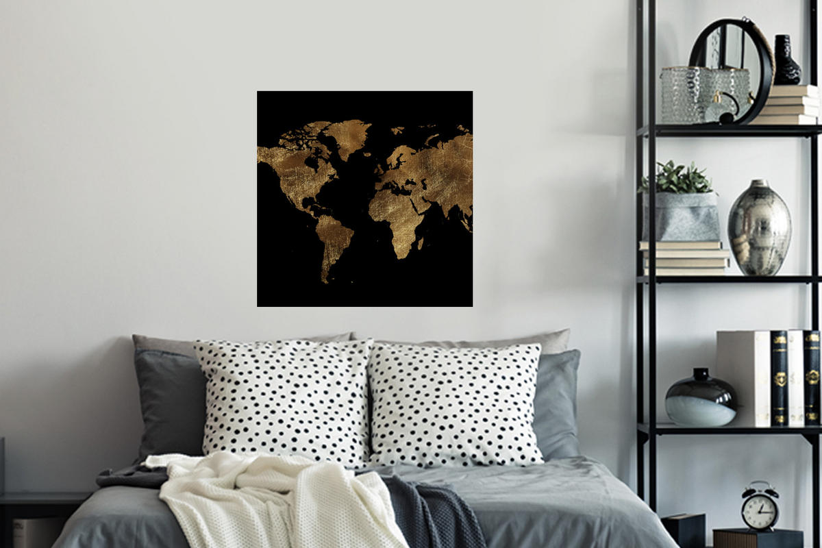 WANDTATTOO Weltkarte - Gold - Luxus - Erde - Schwarz 50x50 cm - Goldfarben, Kunststoff (50/50/0.1cm) - MuchoWow
