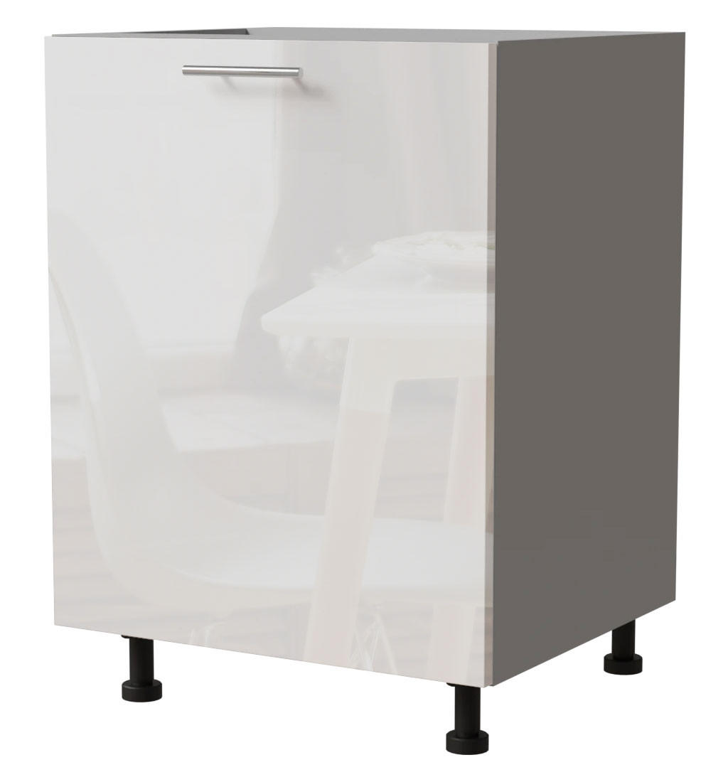 Feldmann-Wohnen Küchenunterschrank Weiß Hochglanz, Grau 60x82x50 cm