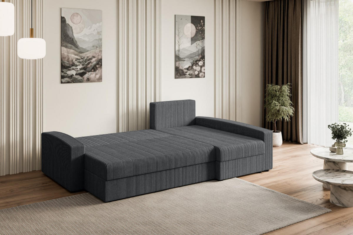 ECKSOFA mit Schlaffunktion und Bettkasten ALESIA-L 231x140x90 cm Grau Cord - Dunkelgrau/Silberfarben, Holzwerkstoff/Kunststoff (231/140cm) - ALTDECOR