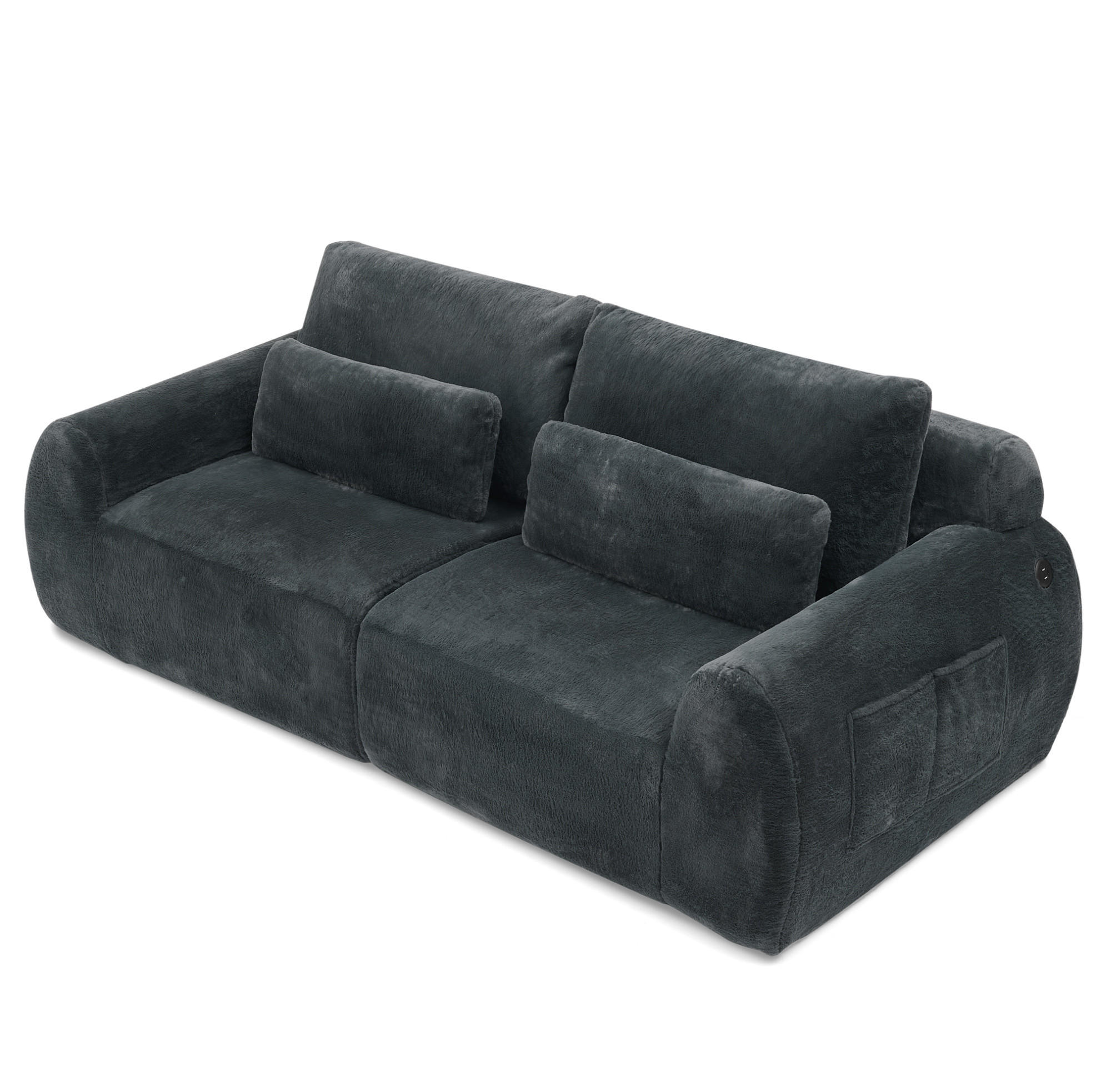 2-SITZER Sofa mit USB-Ladefunktion und Seitentasche Grau - Grau, Kunststoff (208/81/101cm) - Meubliv