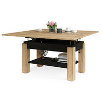 COUCHTISCH rechteckig Eiche Gold - Schwarz ausziehbar höhenverstellbar - Eichefarben/Schwarz, Holzwerkstoff (65/130/60cm) - designimpex