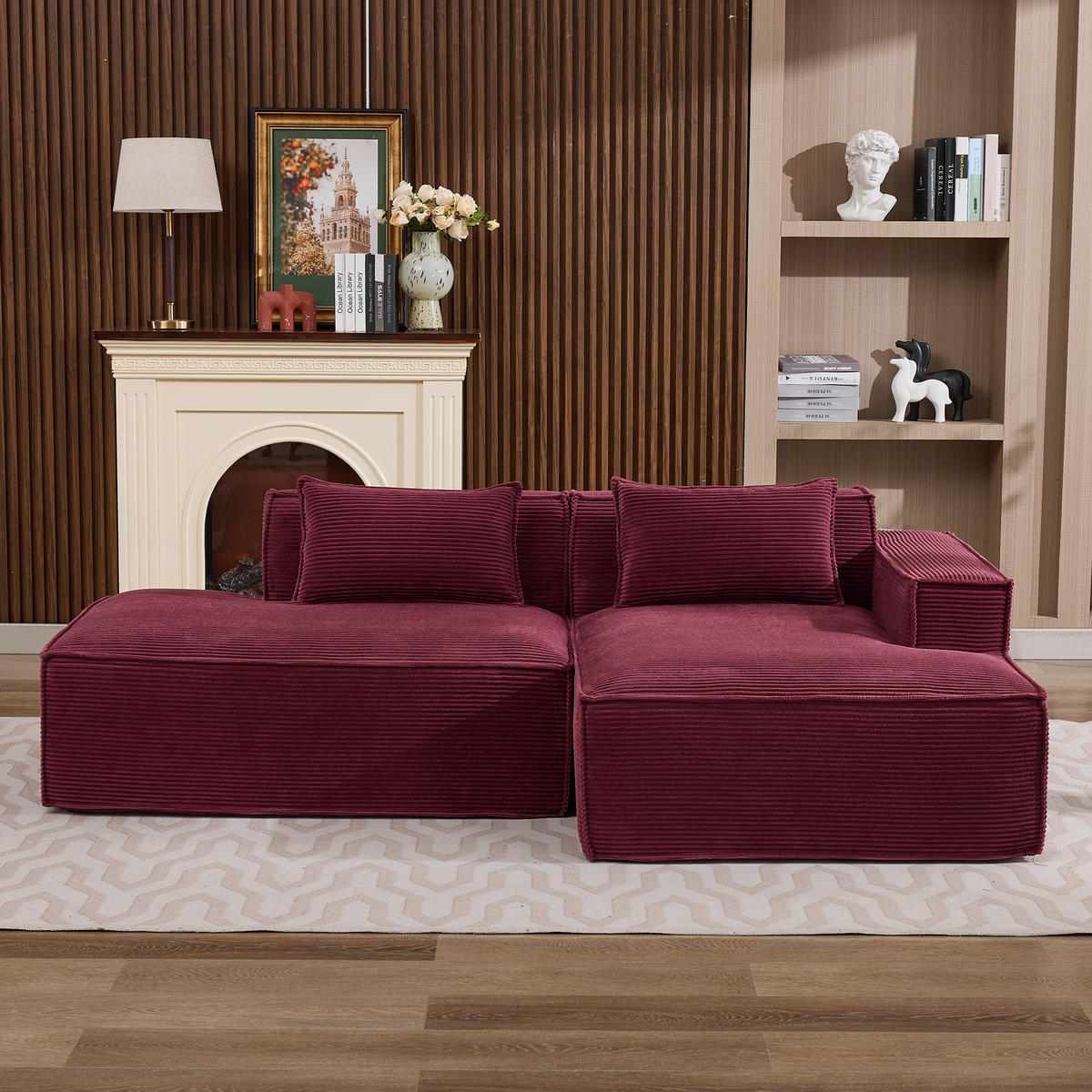ECKSOFA Polyester Rot mit 2 Kissen - Weinrot, Textil (235/129cm) - WISHDOR