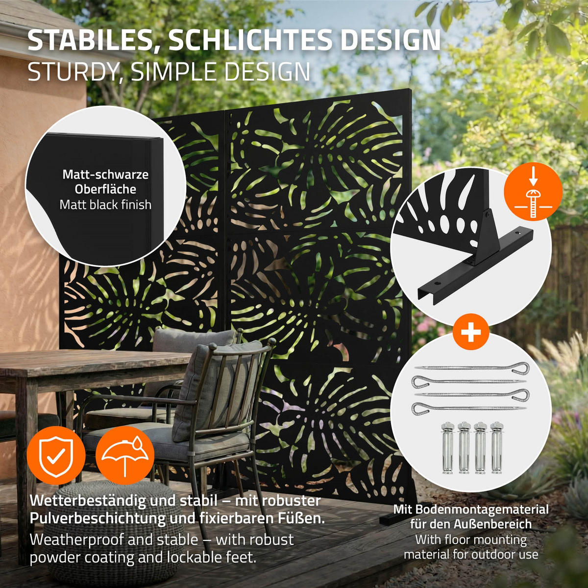 METALL-SICHTSCHUTZ Roma 90x180 cm Schwarz aus Stahl - Schwarz, Metall (90/183cm) - ML-DESIGN