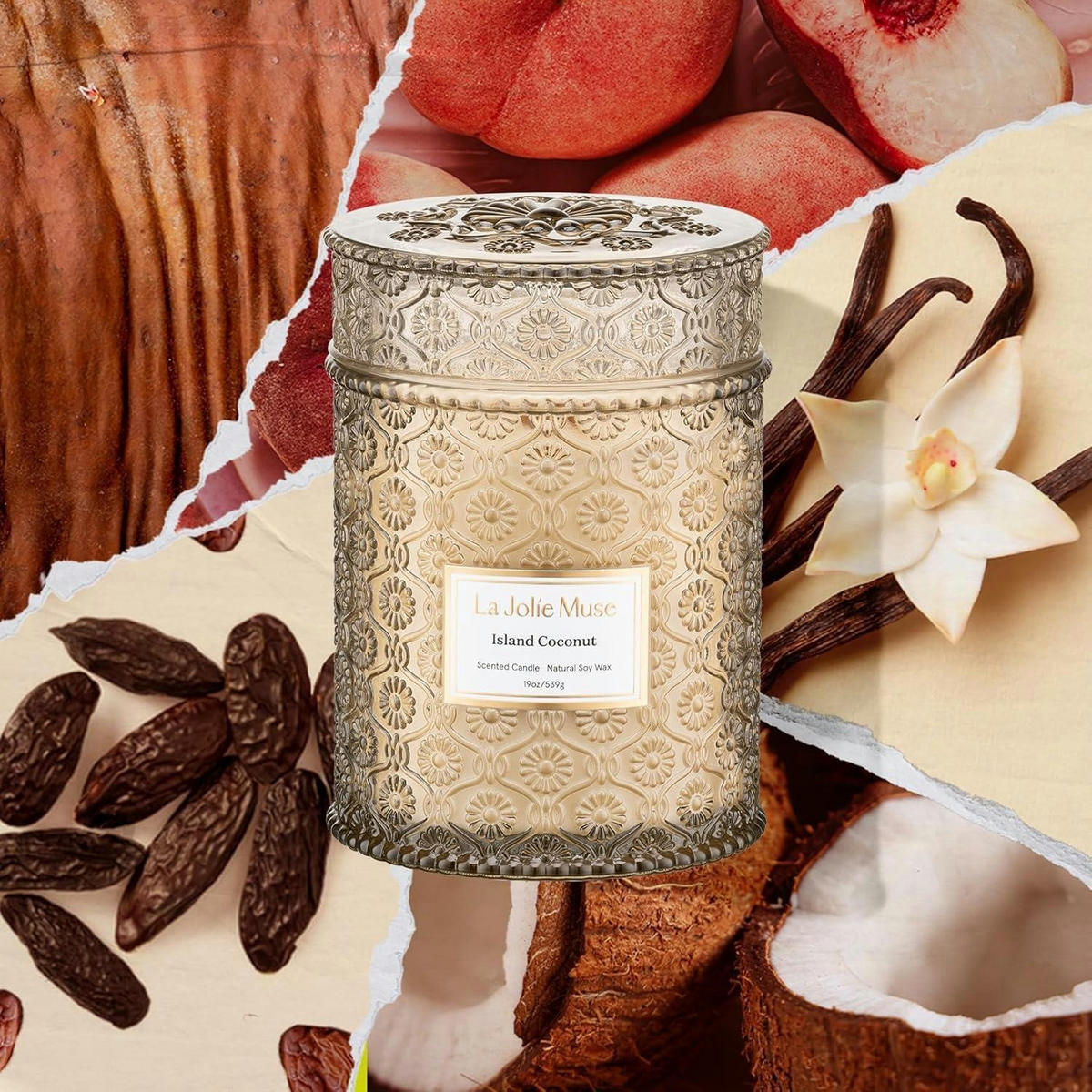DUFTKERZE Island Coconut mit Holzdocht 539 g - Beige, Glas (20cm)