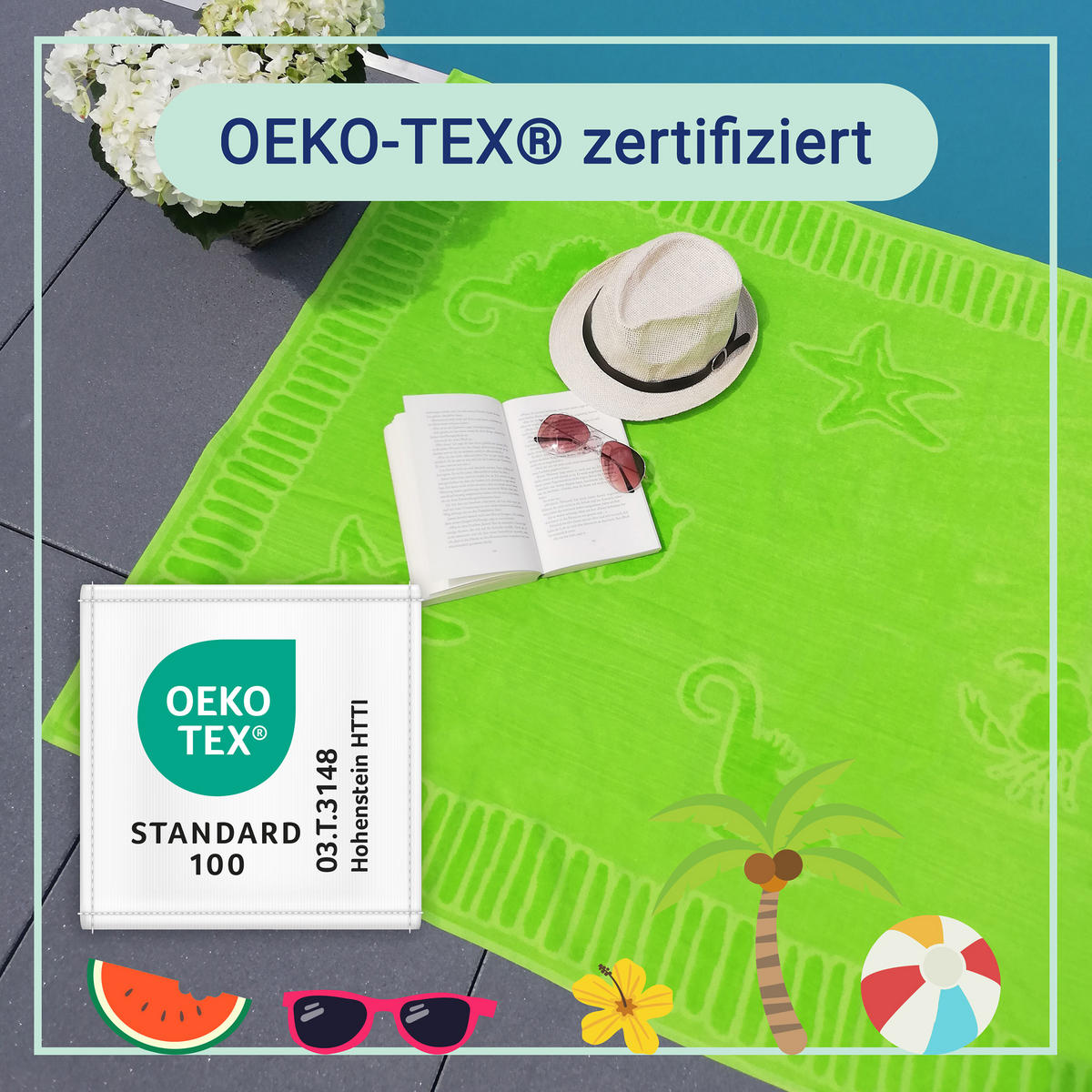 STRANDTUCH, 100x200 cm, 100% Baumwolle, Grün - Limette, Textil (100/200cm) - Zollner