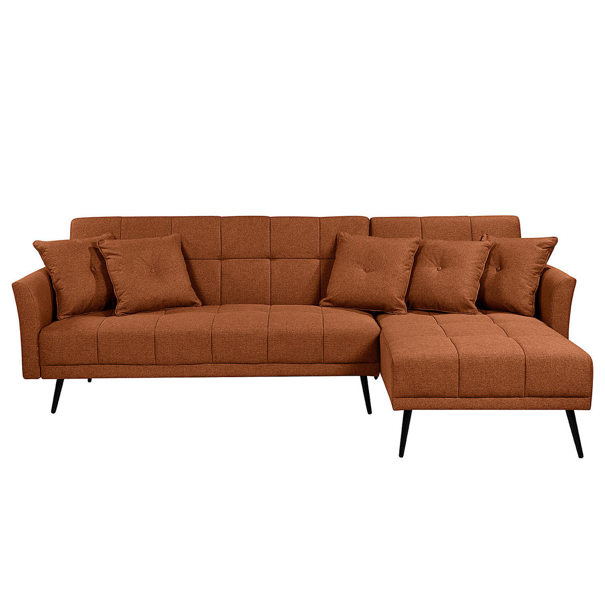 ECKSOFA mit Schlaffunktion - Flachgewebe - Rostfarben/Schwarz, Textil/Metall (250/144cm) - home24