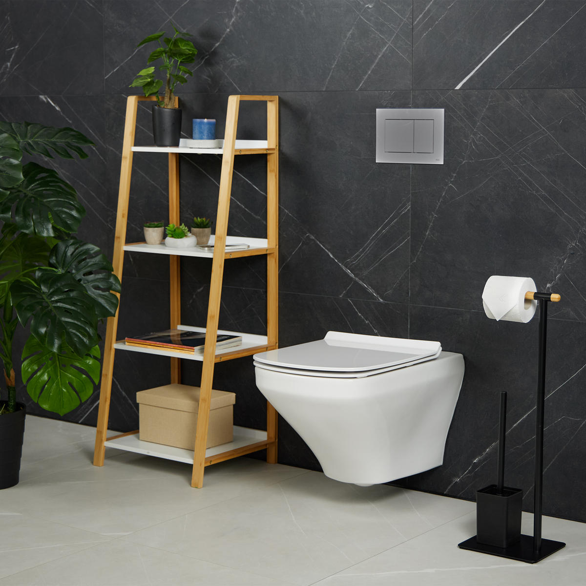 WC-GARNITUR - Schwarz, Holz/Metall (22/64.5/18cm) - Relaxdays