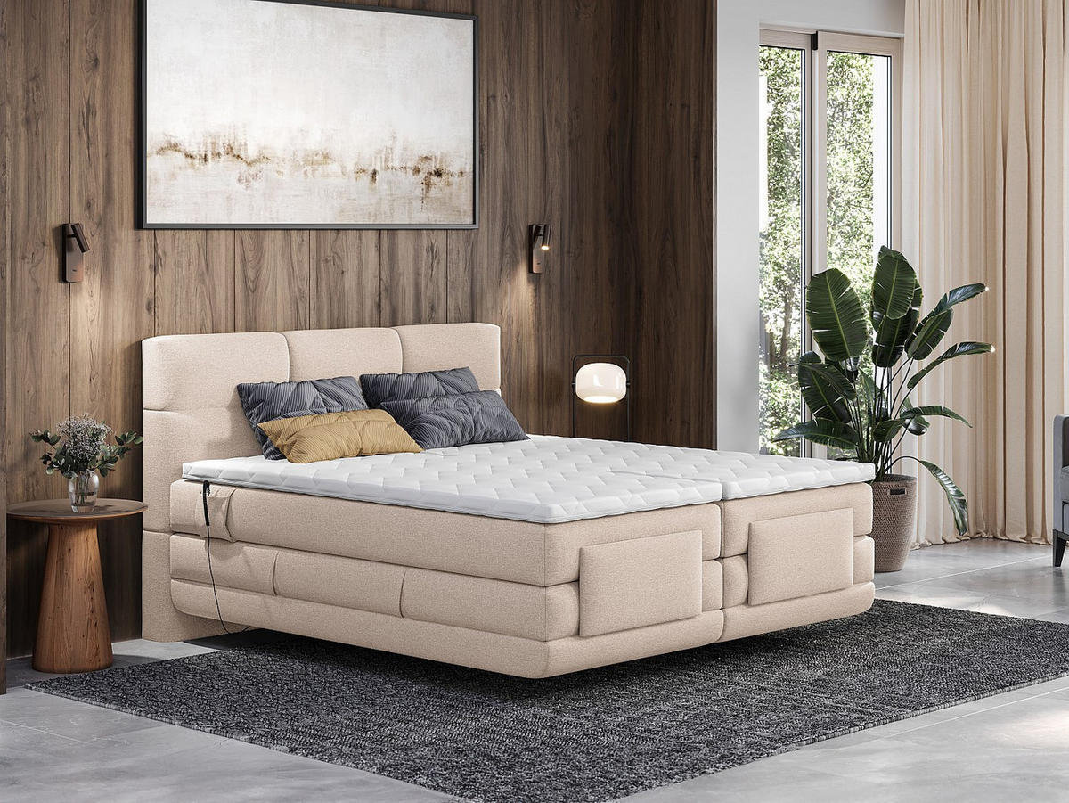 BOXSPRINGBETT - 2 Personen - stoff - beige Lodi - Beige, Textil (90/200cm) - Vente-Unique