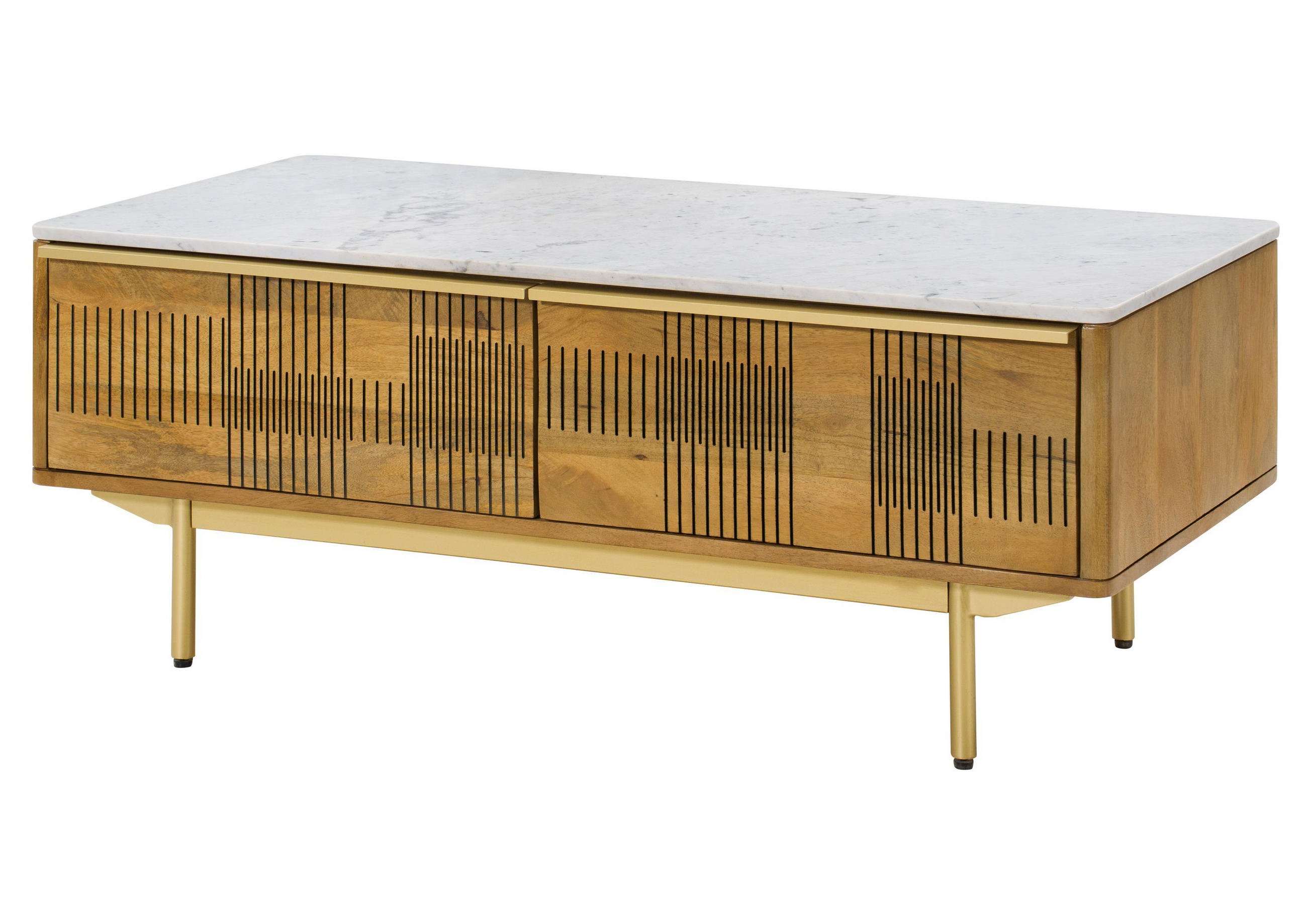 COUCHTISCH Mango 120x60x45 hellbraun geölt / Marmor weiß MIAMI #110 - Braun, Holz (120/60/45cm) - Massivmoebel24