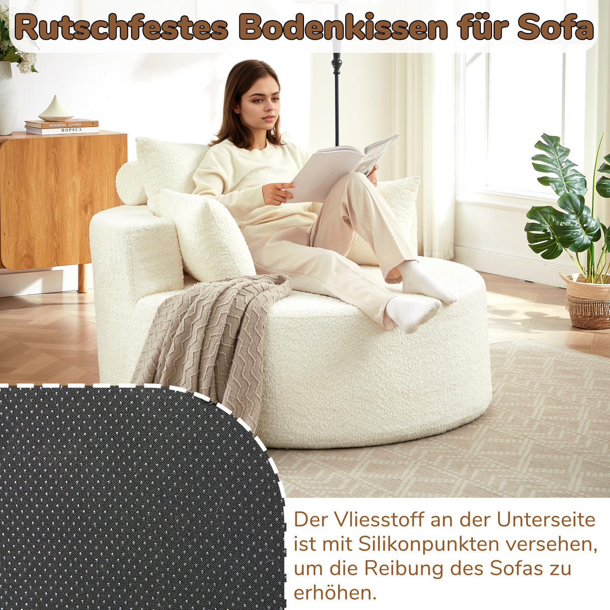 SESSEL aus Chenille-Schaumstoff, ohne Montage und modular kombinierbar - Beige, Textil (127/82/127cm) - Urban Meuble