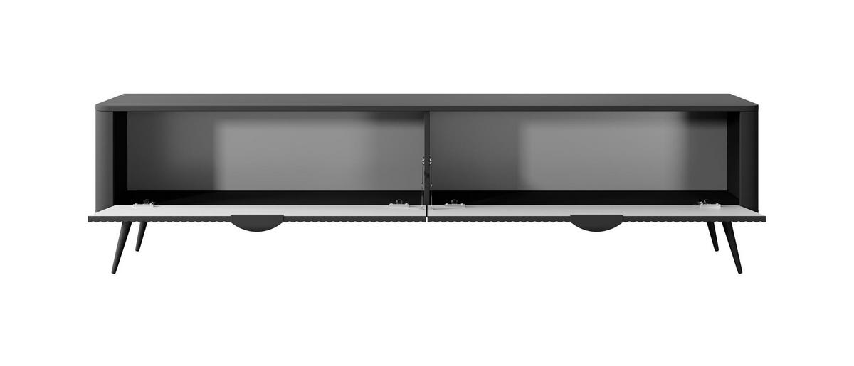 TV-SCHRANK Lante Schwarz, Schwarze Beine, mit 2 Türen - Schwarz, Holzwerkstoff (200/51/38cm) - Bettso