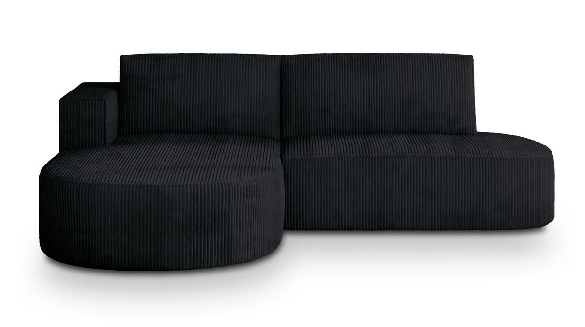 ECKSOFA CORTIO P L-S Schwarz Kordstoff mit Schlaffunktion - Schwarz, Holz (265/174cm) - MASSENO