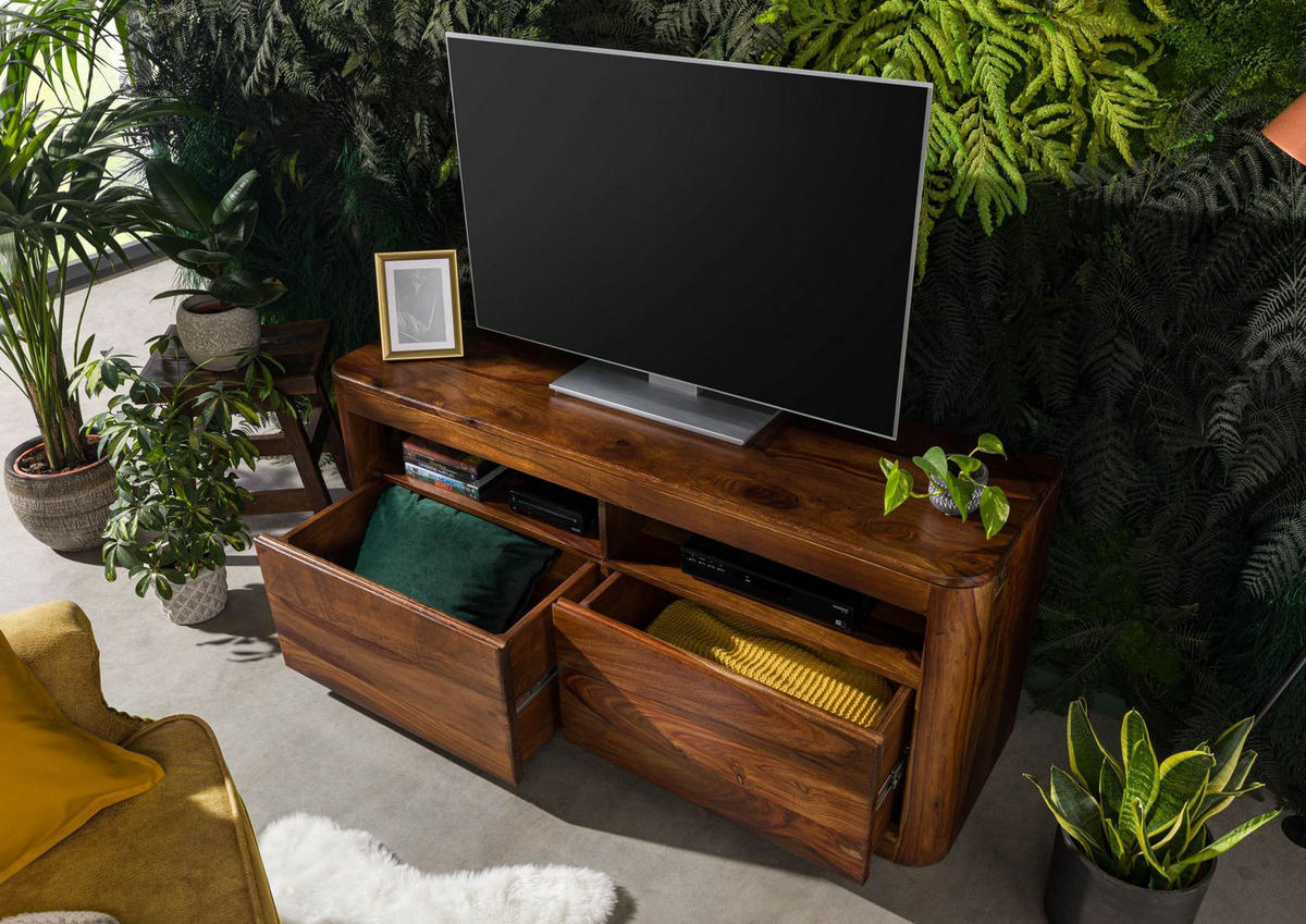 TV-BOARD Sheesham 130x40x58 walnuss gewachst TORONTO #219 - Walnussfarben, Holz (130/58/40cm) - Massivmoebel24