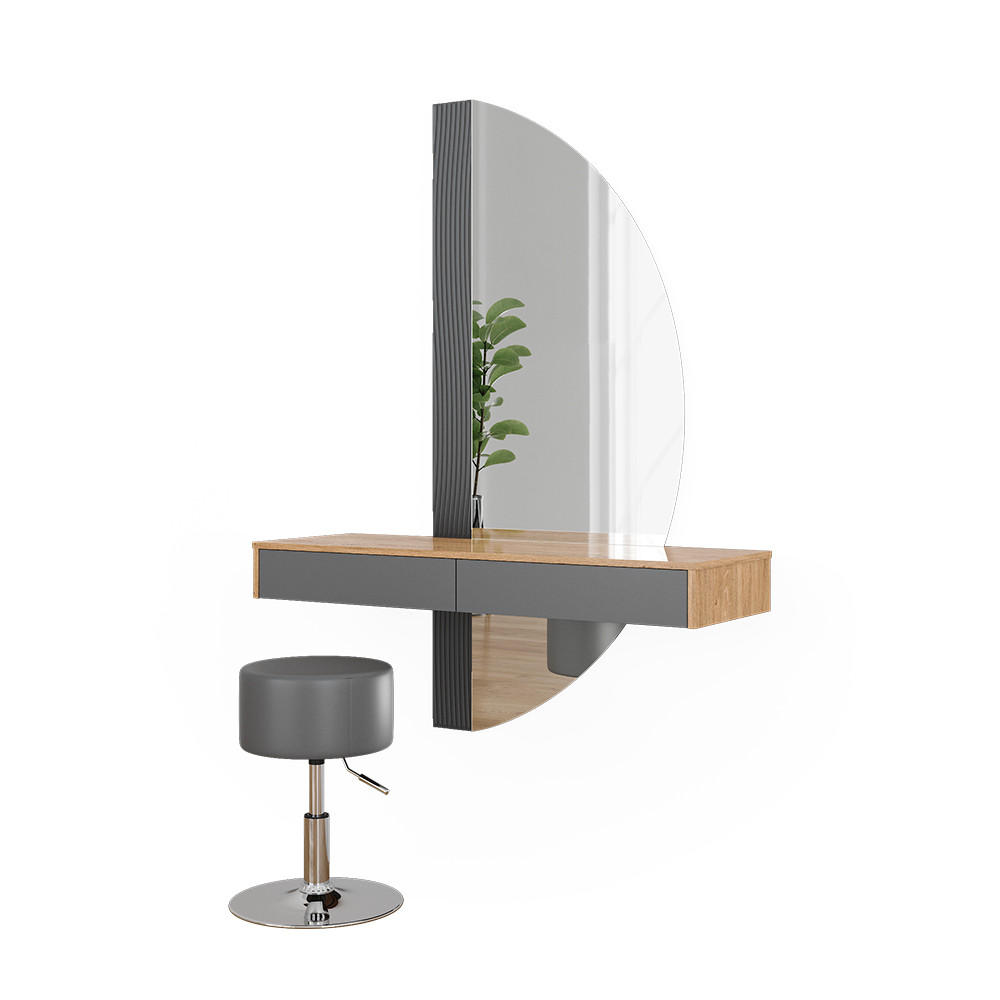 SCHMINKTISCH Melisa Grau 120 cm mit Beleuchtung und Hocker - Eichefarben/Grau, Holzwerkstoff (120/161.1/40cm) - Vicco