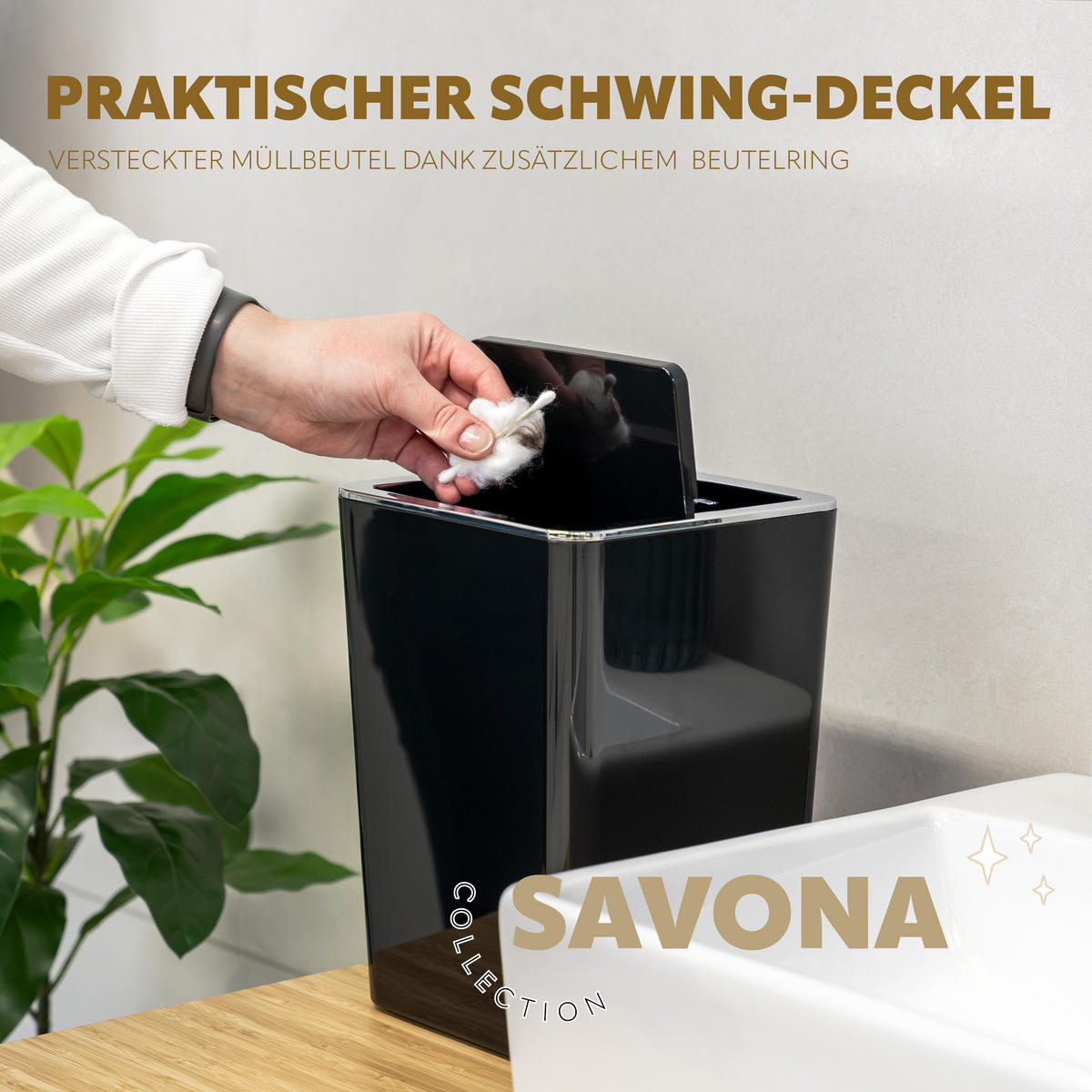 BAD-SET 2tlg. Kosmetikeimer WC-Bürste zur Wandmontage, schwarz - Schwarz, Kunststoff (10/36.5/10cm) - bremermann