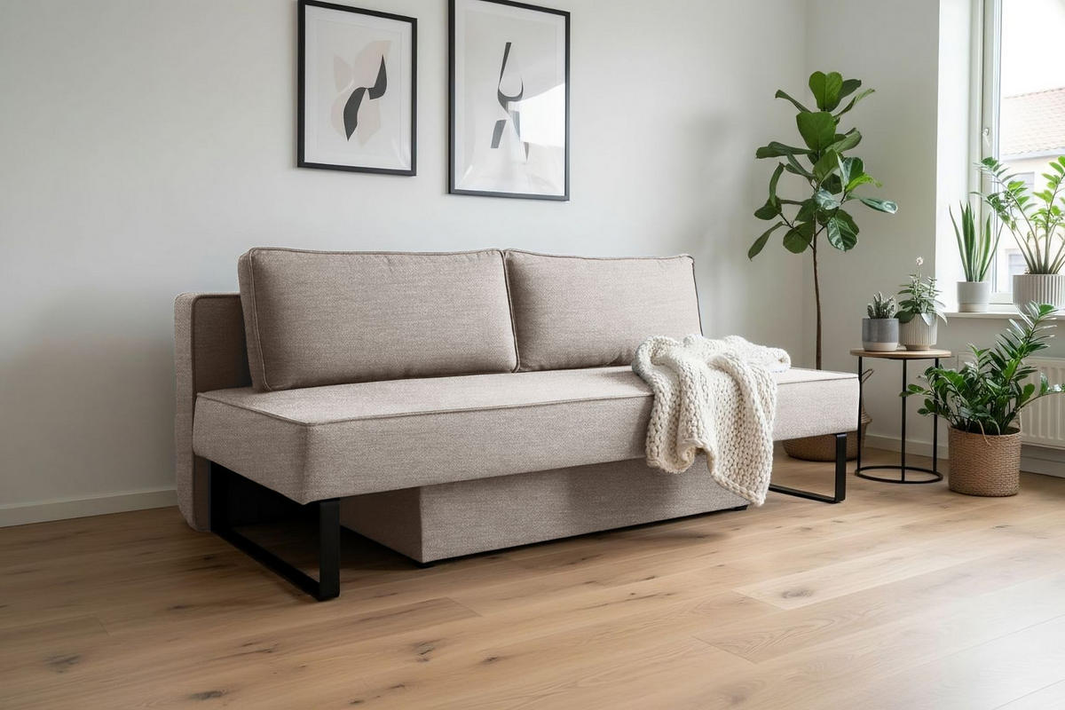 SCHLAFSOFA Mit Bettkasten NOMI, Stoff Faro, Hellgrau - Hellgrau, Holz (200/82/100cm) - Kaiser Möbel