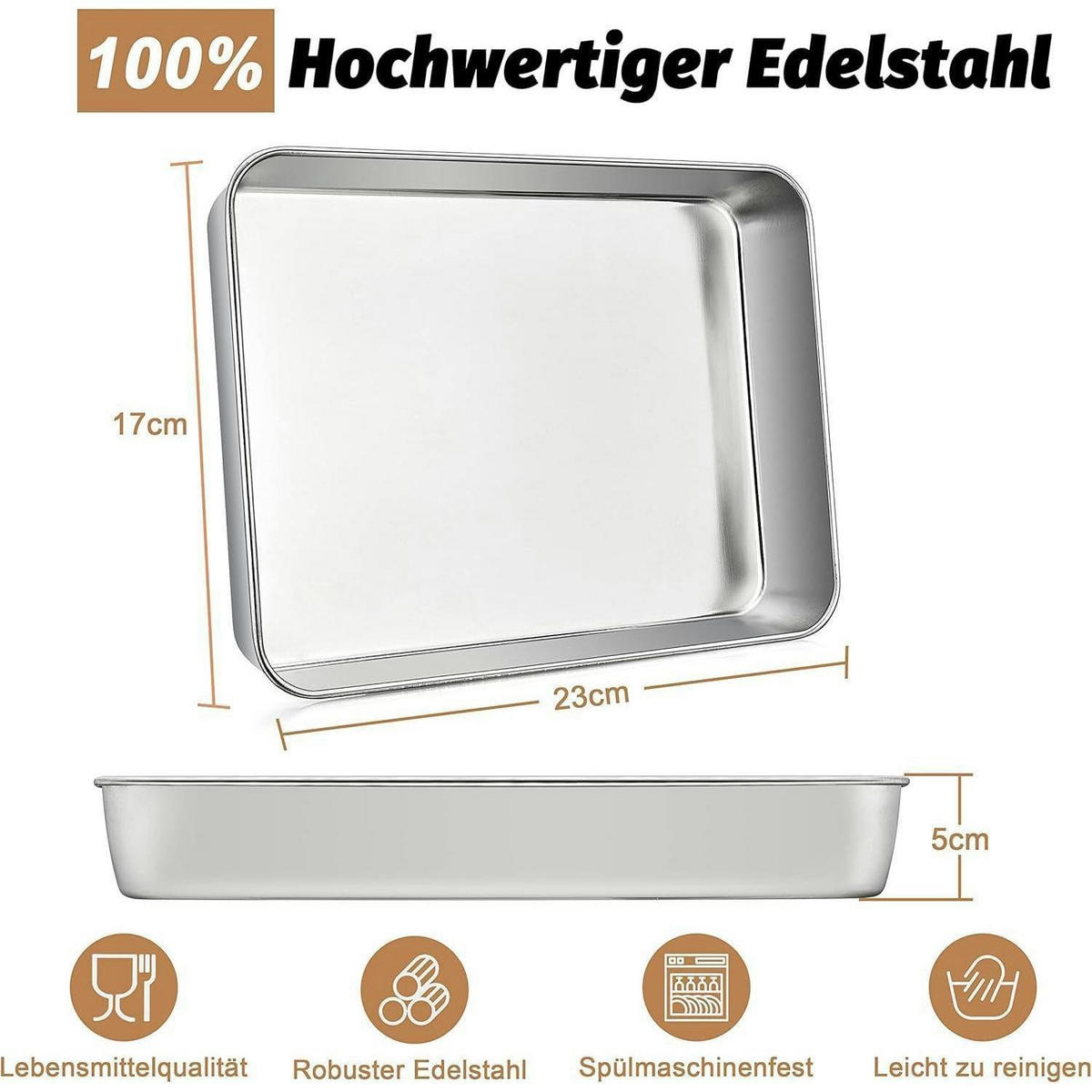 BACKBLECH 2er Set Edelstahl 23.8 x 18 x 5 cm - Silberfarben, Metall (17/5/23cm)