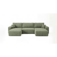 WOHNLANDSCHAFT BERLIN U-Form hellgrün Cord Poso 47 - Schlaffunktion, Bettkasten - Hellgrün, Textil (385/86/185cm) - Cornero